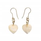 Vintage Mother Of Pearl Hearts Yellow Gold Plated Dangle Drop Earrings Hook