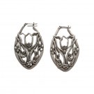 Vintage Floral Ornate Flat Hoop Earrings Silver Tone Pewter Vintage Floral Ornate Flat Hoop Earrings Silver Tone Pewter