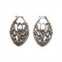 Vintage Floral Ornate Flat Hoop Earrings Silver Tone Pewter