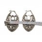 Vintage Floral Ornate Flat Hoop Earrings Silver Tone Pewter