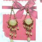 Vintage Green Chalcedony Yellow Gold Plated Chandelier Dangle Drop Earrings Hook