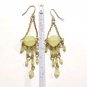 Vintage Green Chalcedony Yellow Gold Plated Chandelier Dangle Drop Earrings Hook