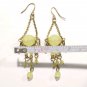 Vintage Green Chalcedony Yellow Gold Plated Chandelier Dangle Drop Earrings Hook
