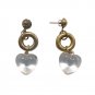 Vintage Art Glass Clear Heart Brass Circle Lampwork Dangle Drop Earrings Posts