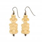 Antique Vintage Chinese Carved Beige Flower Dangle Drop Earrings Hook Antique Vintage Chinese Carved Beige Flower Dangle Drop Earrings Hook