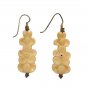 Antique Vintage Chinese Carved Beige Flower Dangle Drop Earrings Hook