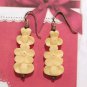 Antique Vintage Chinese Carved Beige Flower Dangle Drop Earrings Hook
