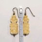 Antique Vintage Chinese Carved Beige Flower Dangle Drop Earrings Hook