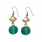 Vintage Green Chalcedony Yellow Gold Plated Wire Dangle Drop Earrings Hook Vintage Green Chalcedony Yellow Gold Plated Wire Dangle Drop Earrings Hook
