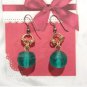 Vintage Green Chalcedony Yellow Gold Plated Wire Dangle Drop Earrings  Hook