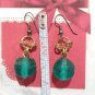 Vintage Green Chalcedony Yellow Gold Plated Wire Dangle Drop Earrings  Hook