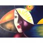 Painting Sandrack Jeans Abstract Romantic Mystical Haitian Oil Canvas Signed