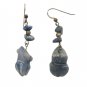 Vintage Lapis Lazuli Frog Dangle Drop Earrings Silver Tone Hook
