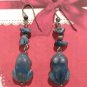 Vintage Lapis Lazuli Frog Dangle Drop Earrings Silver Tone Hook