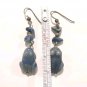 Vintage Lapis Lazuli Frog Dangle Drop Earrings Silver Tone Hook
