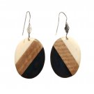 Vintage Beige Brown & Black Oval Bakelite Dangle Drop Earrings Silver Tone Hook Vintage Beige Brown & Black Oval Bakelite Dangle Drop Earrings Silver Tone Hook