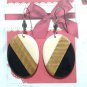 Vintage Beige Brown & Black Oval Bakelite Dangle Drop Earrings Silver Tone Hook