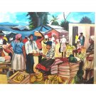 DL Milles Painting Haitian Art "Marketplace" Oil on Canvas Signed Fine Art