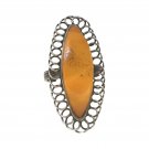 Women's Ring Russian Baltic Yellow Honey Amber 875 Silver Antique Art Nouveau