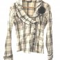 Women`s Shirt Elegant White Black Plaid Rose Long Sleeve Button Up S Small