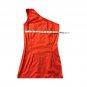 Boomode Women`s Dress Orange Satin One Shoulder Under Knees Sz S