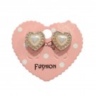 14K Yellow Gold Plated Heart Stud Earrings Faux Pearl Dainty Fashion Jewelry