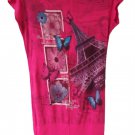 Vivian Paris Butterfly Dark Pink Long T-Shirt Tunic Mini Bodycon Dress Size M