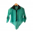 Beautees Women`s Shirt Button-Up 3/4 Sleeve Green Black M fits (XS)