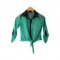 Beautees Women`s Shirt Button-Up 3/4 Sleeve Green Black M fits (XS)