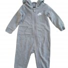 NWT Nike Baby Boy infant 9 M grey hooded zip up romper long sleeve