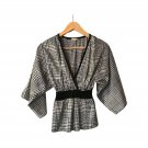 Boomode Women`s Top Shirt Blouse V-Neck 1/2 Wide Sleeve Black-White M