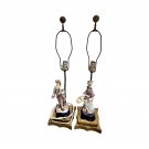 Antique Cordey Table Lamps Set of 2 Porcelain Victorian Couple w Shades