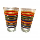 Vintage Pair Set Of 2 Glasses Water Water Cups Red Blue Stripes