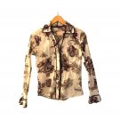 Shooter Women's Floral Shirt S White Purple Button-Up Long Sleeve