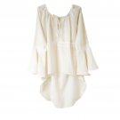 Beige lace crewneck bell long sleeves women's boho blouse top XL