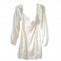 White silk long puff sleeve mini dress zipper up M