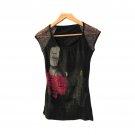 Women`s T-shirt Black Grey Lace Short Sleeve Size S
