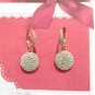 Vintage Round Cut Paved Rhinestone Dangle Earrings Yellow Gold Plated Lever Back