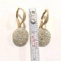 Vintage Round Cut Paved Rhinestone Dangle Earrings Yellow Gold Plated Lever Back