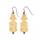 Antique Vintage Carved Beige Acrylic Flower Dangle Drop Earrings Hook Antique Vintage Carved Beige Acrylic Flower Dangle Drop Earrings Hook