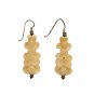 Antique Vintage Carved Beige Acrylic Flower Dangle Drop Earrings Hook