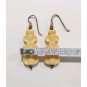 Antique Vintage Carved Beige Acrylic Flower Dangle Drop Earrings Hook