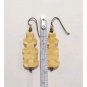 Antique Vintage Carved Beige Acrylic Flower Dangle Drop Earrings Hook