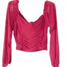 Almost Famous Burgundy Red Long Sleeve Crop Top Blouse Bustier - Women's Size L