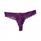 NWOT Women`s Underwear Tong Panties Purple Lace With Bow Size XS