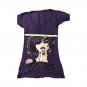 Women`s T-shirt Short Sleeve Dark Purple Round Neck Girl Print Size M
