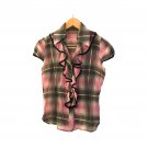 Antiva Women`s Shirt S Short Sleeve V-Neck Plaid Pink Black Grey Button-Up Antiva Women`s Shirt S Short Sleeve V-Neck Plaid Pink Black Grey Button-Up