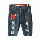 Women’s Blue Jeans Pants Bottoms Skinny with 2 Red Roses Embroidery Size M Women’s Blue Jeans Pants Bottoms Skinny with 2 Red Roses Embroidery Size M