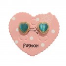 Green Acrylic Yellow gold plated Heart Stud Earrings Women Men Fashion Jewelry