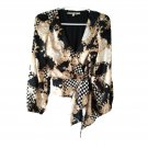 O.L.M. black white gold chess long sleeve Blouse top with bow S O.L.M. black white gold chess long sleeve Blouse top with bow S